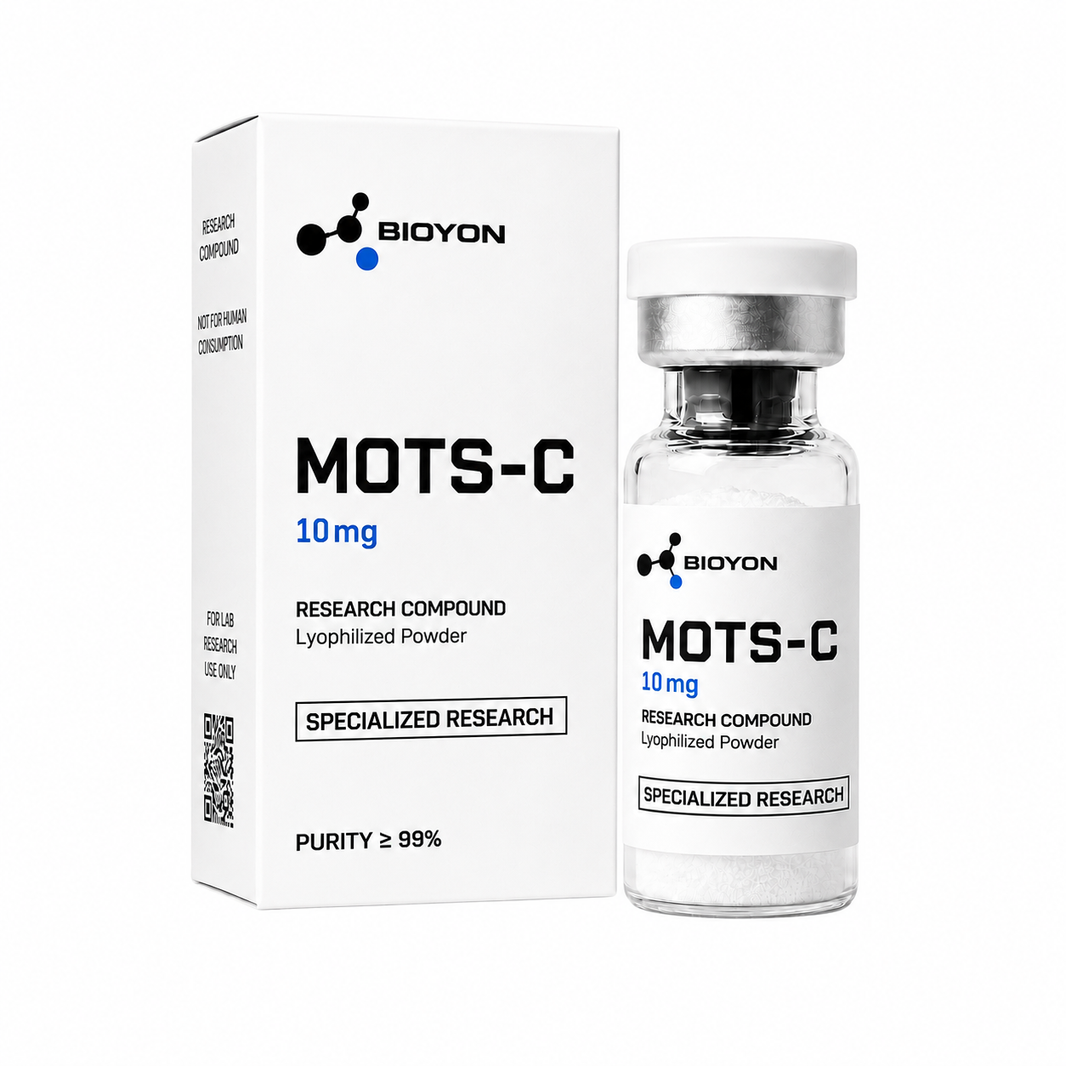 BIOYON MOTS-C – Flasche und Verpackung auf reinweißem Hintergrund