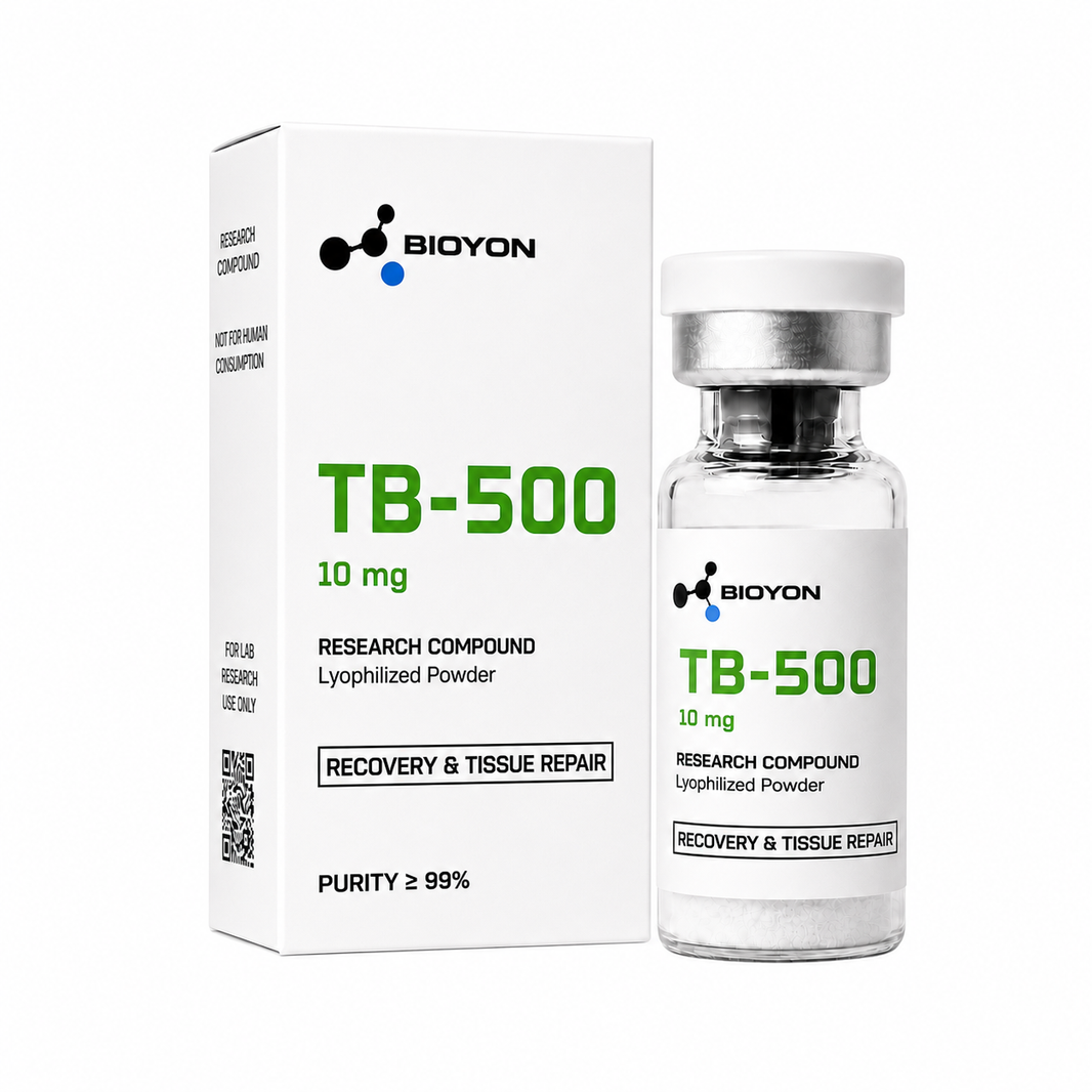 BIOYON TB-500 – Flasche und Verpackung auf reinweißem Hintergrund