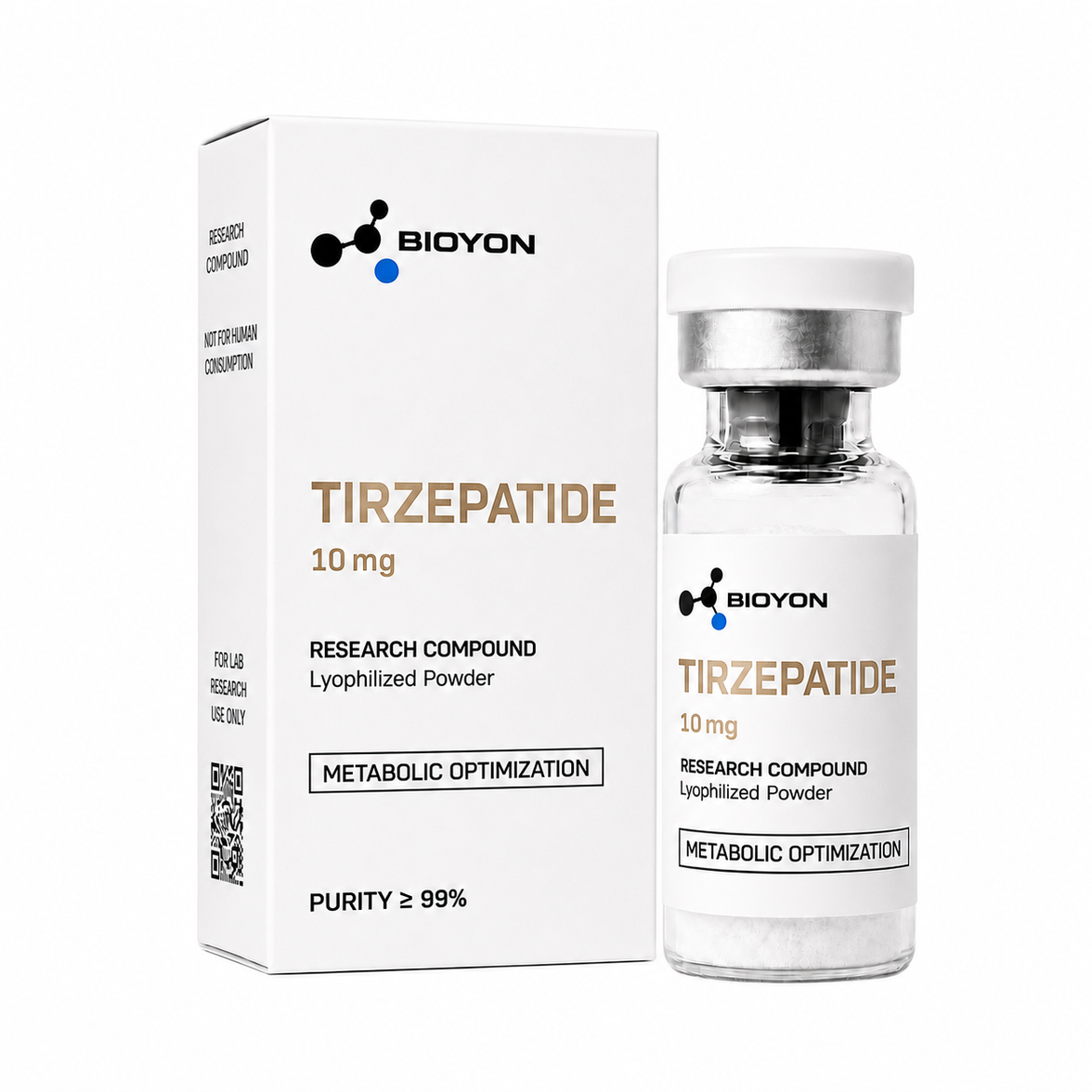 BIOYON Tirzepatide – Flasche und Verpackung auf reinweißem Hintergrund